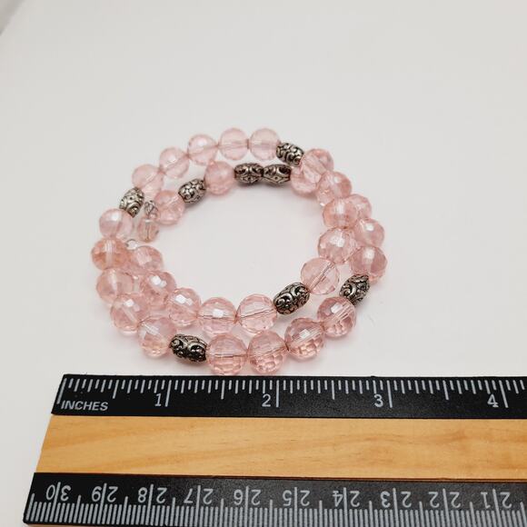 Vintage Pink Crystal Beaded Memory Wire Bracelet or Choker Necklace – 15 Inch - Picture 6 of 9